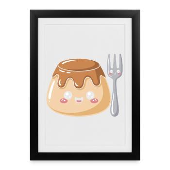 Pudding with fork - Framed poster (27 × 37 cm) - black - Front