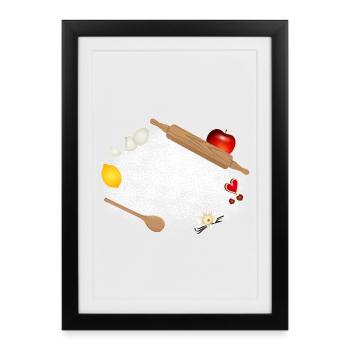 Flour and ingredients – atmospheric kitchen motif - Framed poster (27 × 37 cm) - black - Front