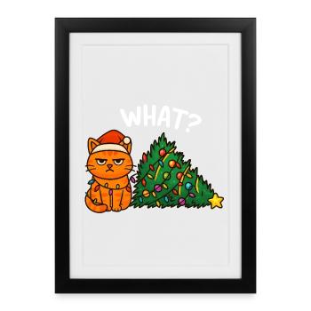 Quoi? Chat Noël Lumières, Chats - Affiche encadrée (27 × 37 cm) - noir - Devant