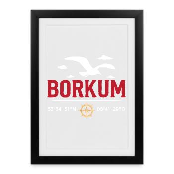 Nordsee Urlaub BORKUM INSEL Borkumer Lustiges - Gerahmtes Poster (27 × 37 cm) - Schwarz - Vorne
