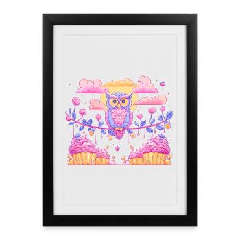 Magie de chouette pastel sur cupcakes - Affiche encadrée (27 × 37 cm) - noir - Devant