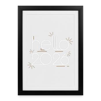 Bonjour Feux d’artifice néon 2026 - Affiche encadrée (27 × 37 cm) - noir - Devant
