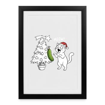 Amusement félin de Noël avec du concombre - Affiche encadrée (27 × 37 cm) - noir - Devant
