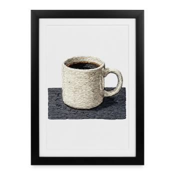 Filtre à tasse brodé café lent (imprimé) - Affiche encadrée (27 × 37 cm) - noir - Devant