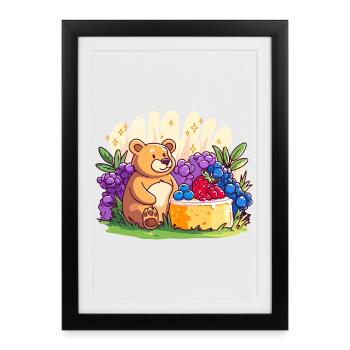 Ours câlin sur gâteau aux fruits - Affiche encadrée (27 × 37 cm) - noir - Devant