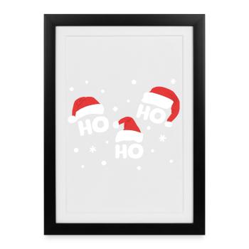 HO HO HO avec des chapeaux de Père Noël - Affiche encadrée (27 × 37 cm) - noir - Devant