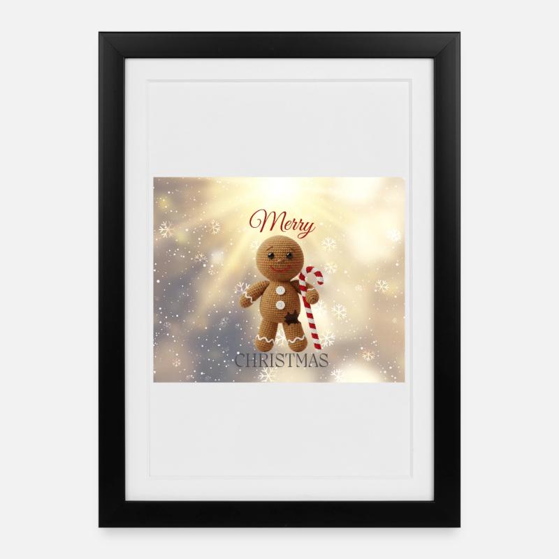 Lebkuchenmann mit Zuckerstange Weihnachten - Gerahmtes Poster (27 × 37 cm) - Schwarz