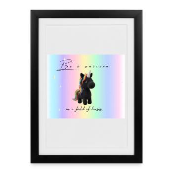 Soyez une licorne dans un champ de chevaux - Affiche encadrée (27 × 37 cm) - noir - Devant
