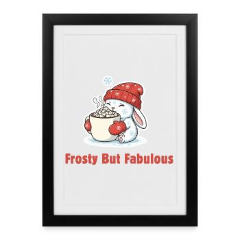 Frosty But Fabulous - Sweet Winter Bunny & Cocoa - Affiche encadrée (27 × 37 cm) - noir - Devant
