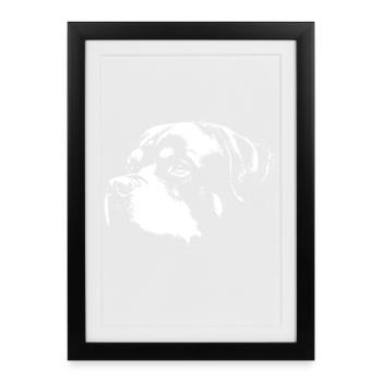 Chien Rott Silhouette Noir Blanc - Affiche encadrée (27 × 37 cm) - noir - Devant