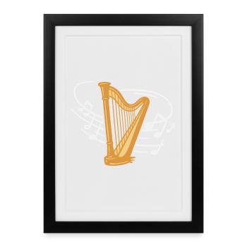 Harp Sheet Music Harpist Harpist Orchestra - Framed poster (27 × 37 cm) - black - Front