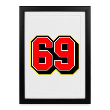 Numéro de maillot sportif en gras 69 - Affiche encadrée (27 × 37 cm) - noir - Devant