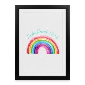 Regenbogen mit Sternchen - Schulkind 2026 Pastell - Gerahmtes Poster (27 × 37 cm) - Schwarz - Vorne