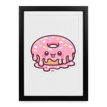 Donut Kawaii au glaçage - Affiche encadrée (27 × 37 cm) - noir - Devant