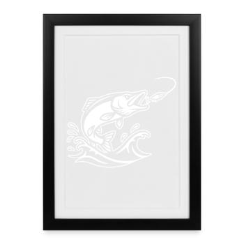 Hecht Raubfisch Sprung Outline - Gerahmtes Poster (27 × 37 cm) - Schwarz - Vorne