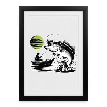 Pêche Sportive Black Bass Nautisme Lune Vintage - Affiche encadrée (27 × 37 cm) - noir - Devant