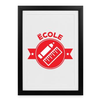 Logo École : Écusson Rouge Matériel de Géométrie - Affiche encadrée (27 × 37 cm) - noir - Devant
