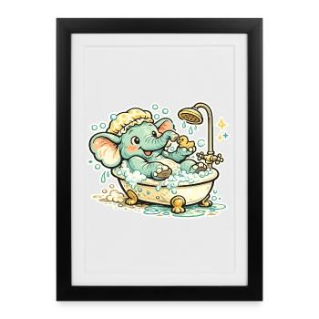 Little elephant in the bathroom shower fun - Framed poster (27 × 37 cm) - black - Front