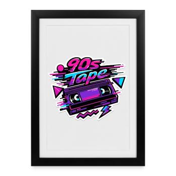 Bande Néon Rétro des années 90 - Affiche encadrée (27 × 37 cm) - noir - Devant