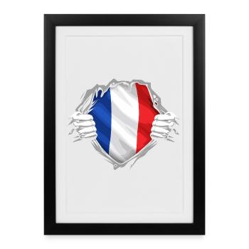 Drapeau Français Déchiré Style Patriotique France - Affiche encadrée (27 × 37 cm) - noir - Devant