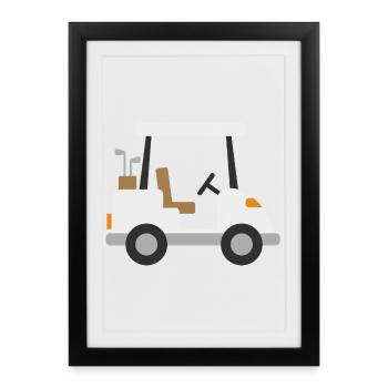 Voiturette de golf blanche - Affiche encadrée (27 × 37 cm) - noir - Devant