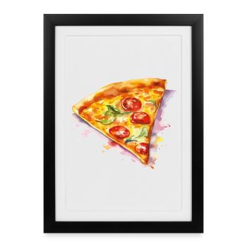 Tranche de pizza aquarelle - Affiche encadrée (27 × 37 cm) - noir - Devant