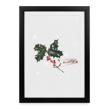 Sprig Christmas Holly with red berries - Framed poster (27 × 37 cm) - black - Front