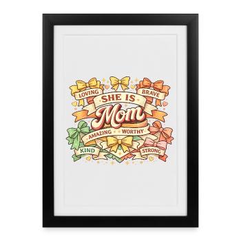 She Is Mom Retro Ribbons & Bows | Mom Gift - Framed poster (27 × 37 cm) - black - Front
