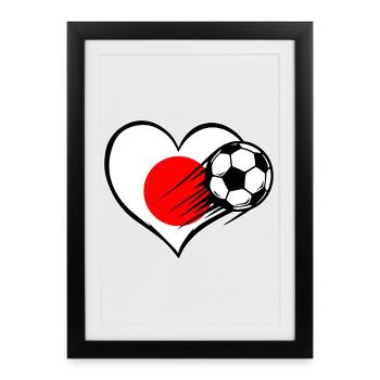 Football drapeau japonais avec cœur - Affiche encadrée (27 × 37 cm) - noir - Devant