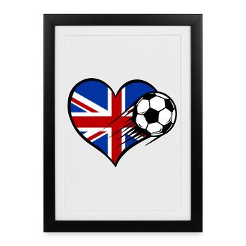 Great Britain Flag Football with Heart - Framed poster (27 × 37 cm) - black - Front