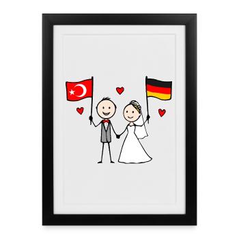 Couple de mariés, drapeau de l’Allemagne de Turquie - Affiche encadrée (27 × 37 cm) - noir - Devant