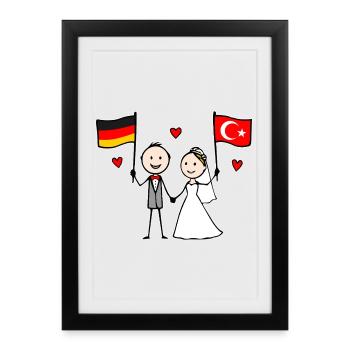 Marié Allemagne Drapeau de la Turquie - Affiche encadrée (27 × 37 cm) - noir - Devant