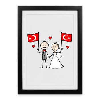 Couple de mariage Drapeau de la Dinde - Affiche encadrée (27 × 37 cm) - noir - Devant
