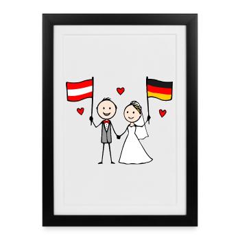 Marié : Drapeau Autriche Allemagne - Affiche encadrée (27 × 37 cm) - noir - Devant