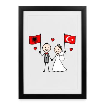 Marié Albanie Drapeau de la Turquie - Affiche encadrée (27 × 37 cm) - noir - Devant