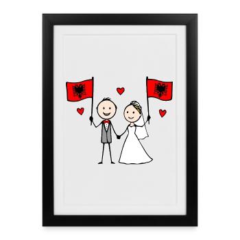 Couple de mariés Drapeau de l’Albanie - Affiche encadrée (27 × 37 cm) - noir - Devant