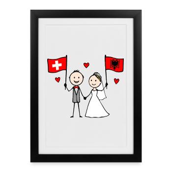 Couple de mariage Suisse Albanie Drapeau - Affiche encadrée (27 × 37 cm) - noir - Devant