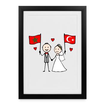 Couple de mariage Maroc Drapeau de la Turquie - Affiche encadrée (27 × 37 cm) - noir - Devant