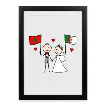 Couple de mariage Maroc Drapeau Algérien - Affiche encadrée (27 × 37 cm) - noir - Devant