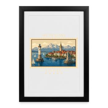 Deutschland Lindau Vintage Reisemarke - Gerahmtes Poster (27 × 37 cm) - Schwarz - Vorne