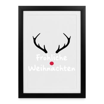 Fröhliche Weihnachten Rentier Weihnachtsgeschenk - Gerahmtes Poster (27 × 37 cm) - Schwarz - Vorne