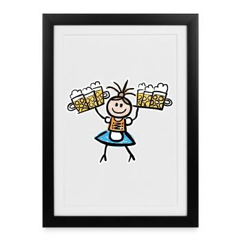 Kellnerin im Dirndl mit Biertablett - Gerahmtes Poster (27 × 37 cm) - Schwarz - Vorne