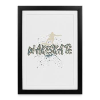 Wakeskate Wakeskating Wakeskater Wakeboard - Affiche encadrée (27 × 37 cm) - noir - Devant