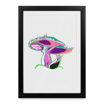 Neon Pilz Farbkunst - Gerahmtes Poster (27 × 37 cm) - Schwarz - Vorne