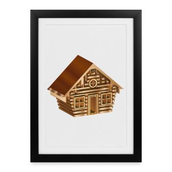 enchanting log cabin in 3D style in wood look - Framed poster (27 × 37 cm) - black - Front