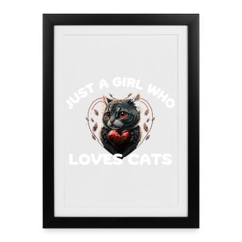 Cat Loving Girl and Feline Heart - Framed poster (27 × 37 cm) - black - Front