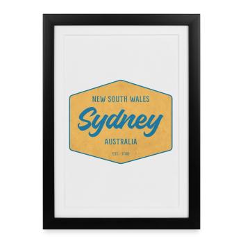 Insigne de destination vintage de Sydney - Affiche encadrée (27 × 37 cm) - noir - Devant