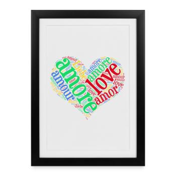 t-shirt amour amour amour Liebe amor nuage de mots - Affiche encadrée (27 × 37 cm) - noir - Devant