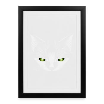 white cat head with green cat eyes - Framed poster (27 × 37 cm) - black - Front
