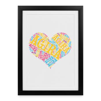 T-shirt Sicile T-shirt Agira mot nuage coeur - Affiche encadrée (27 × 37 cm) - noir - Devant